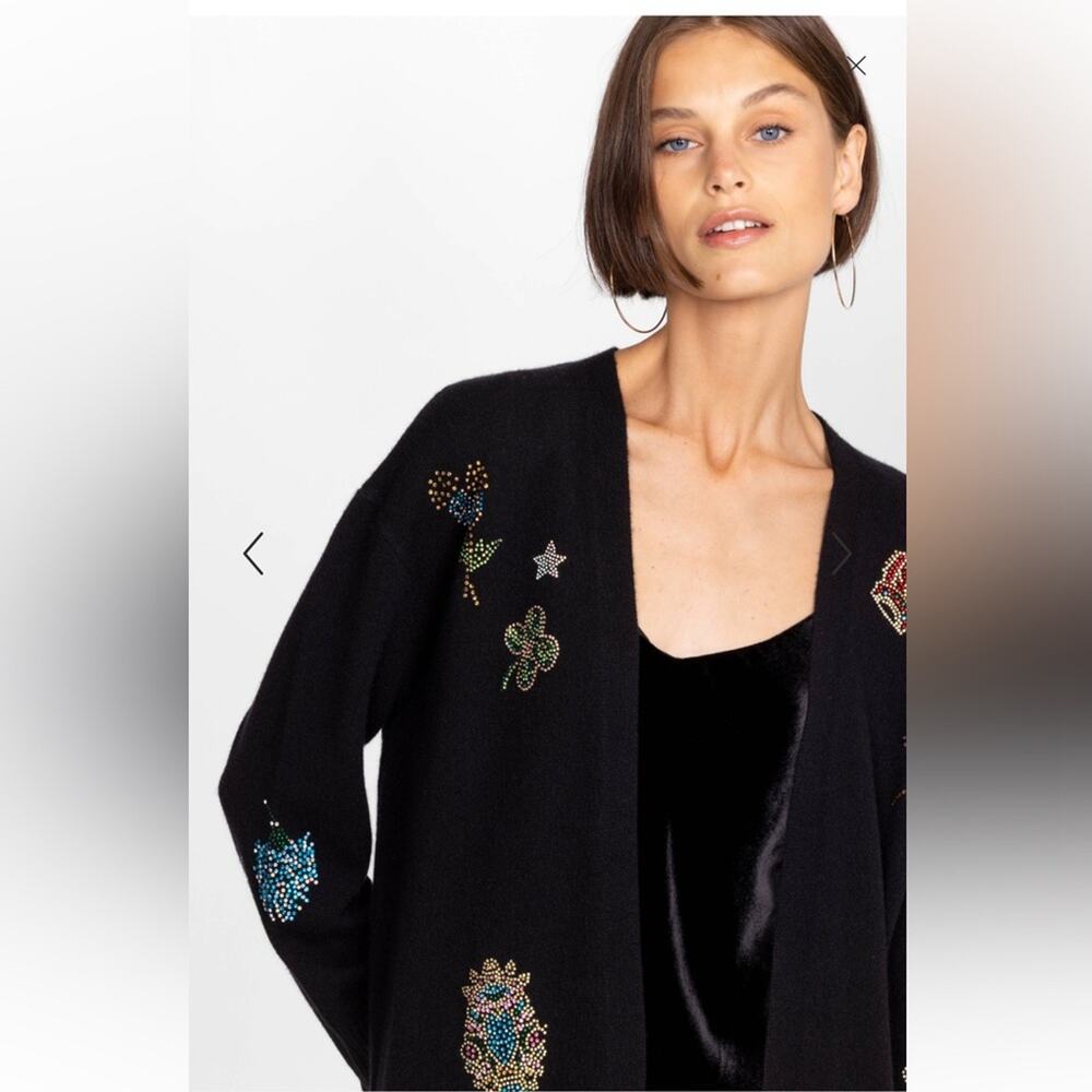 Johnny Was Ladie Rhinestone Wool Cashmere Open Front Cardigan Designer Size XS - Picture 3 of 14